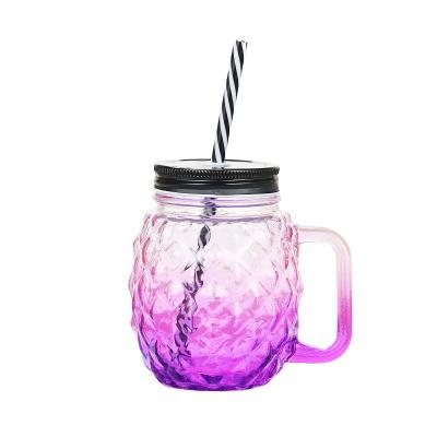 China Freshness Preservation 1pint Pineapple Mason Jar Bubble Jar Glass Mason Jar Tumbler With Plastic Straw for sale