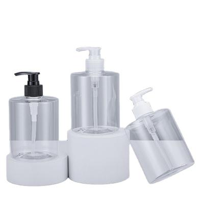 China Personal Care Products 500ml Large Capacity Shampoo Bottle PET Transparent Plastic Material Black White Pump Head for sale