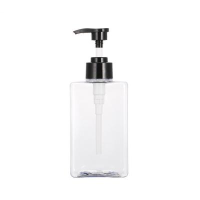 China PET Base Material Plastic Bottle Shampoo Personal Care Products Hotel Style Flat Square Bottles for sale