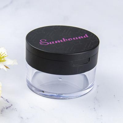 China Plain Cosmetic Custom Black Loose Powder Packaging Round Plastic Cosmetic Loose Powder Jar Empty Compact Powder Case for sale