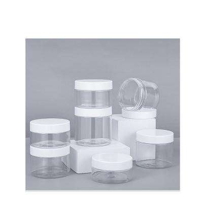 China 100ml 200ml round cosmetic transparent cosmetic jars face body cream plastic jar with white cover for sale