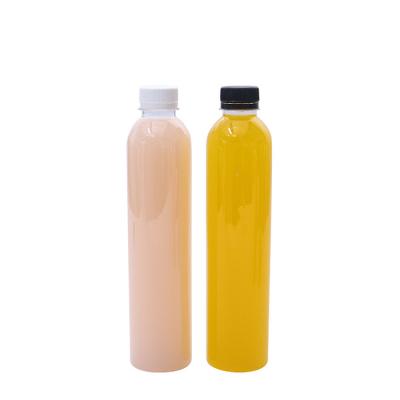 China Public 250ml 350ml 500ml PET Material Transparent Round Juice Bottle Plastic Disposable for sale