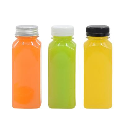 China Public Plain Style 250ml Plastic Disposable Transparent Juice Bottle With Lids PET for sale