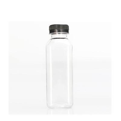 China Eco Friendly Beverage Juice Biodegradable Square Plastic Bottles With Cap Disposable Clear Bottle for sale