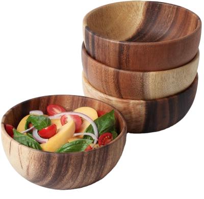 China Sustainable Natural Acacia Wood Round Salad Bowl Set With Serving Bowls Kitchenware Wooden Rice Fruit Bowl for sale