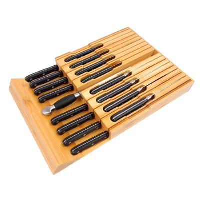 China Bamboo Organizer Stocked 12 Knife In-Drawer Knife Block Holder Natural Bamboo Kitchen Knife Drawer Insert for sale