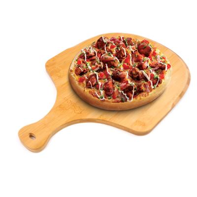 China Sustainable Natural Bamboo Pizza Peel Paddle With Handle Cutting Board Bamboo Pizza Serving Tray For Home Baking for sale