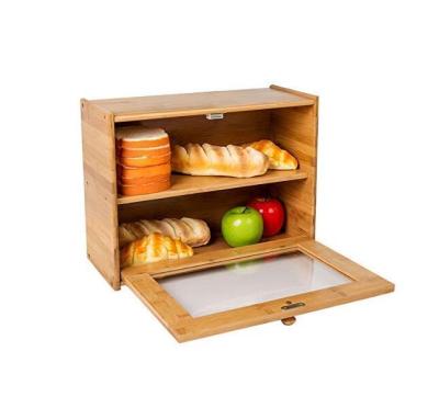 China Bamboo Microwavable 2 - Layer Large Capacity Bread Bin Countertop Bread Storage Bread Bins For Kitchen for sale