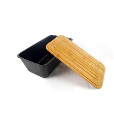 China Modern Sustainable Bamboo Metal Bread Box Trash Bin With Lid Bamboo Bread Storage, Bread Container For Kitchen Counter for sale