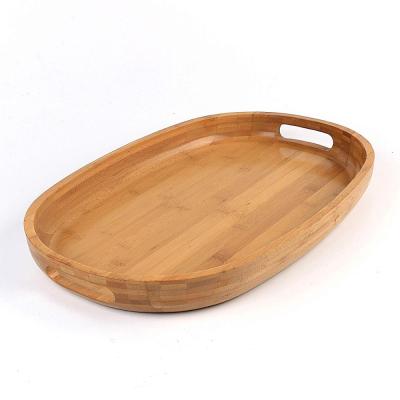 China Eco-Friendly Decorative Oval Bamboo Wooden Serving Tray with Handles - Rustic Breakfast Tray Ottoman Tray for sale