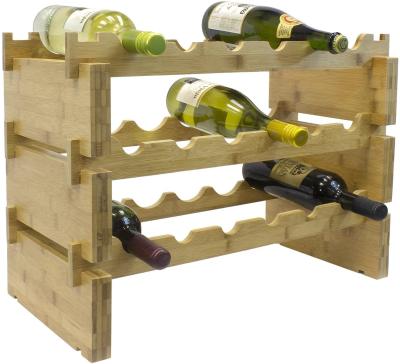 China Sustainable Stackable Bamboo Wine Rack 3-Tier Classic Style Wine Racks For Bottles Holds 18 Bottles for sale