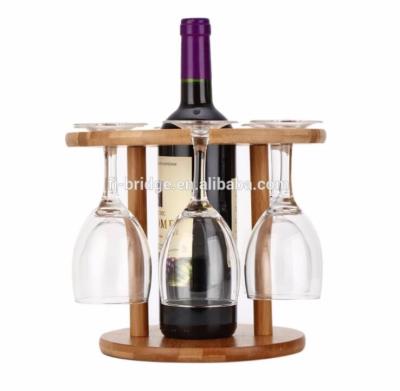 China Viable natural bamboo wine glass rack for 6 glasses with bottle for sale