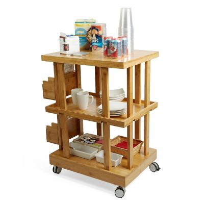 China Kitchen 3-Tier Bamboo Kitchen Serving Cart with 2 Storage Compartments for sale