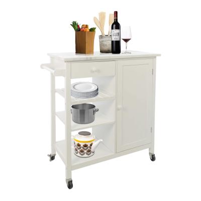 China White PANEL 4 Layers Kitchen Storage Trolley Dining Trolley Marble Table Top With Drawer Rack for sale