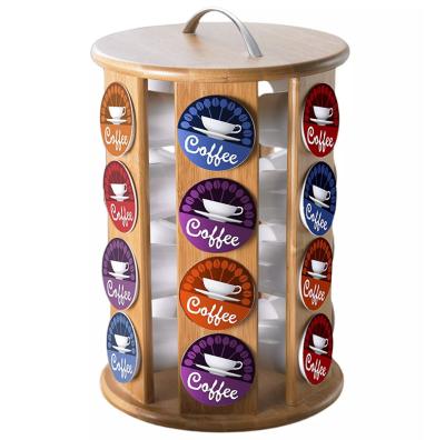 China Sustainable Rotating Bamboo Carousel K-Cup Coffee Capsule Pod Storage Rack for sale