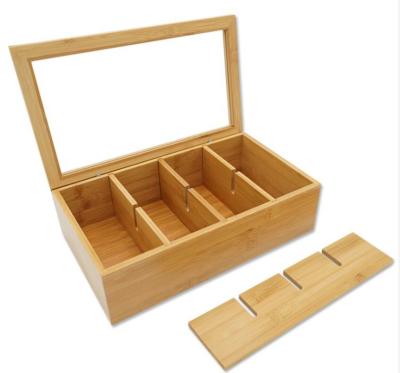 China Sustainable Bamboo Tea Box 5 Compartment Tea Bag Cart Box Organizer And Storage for sale