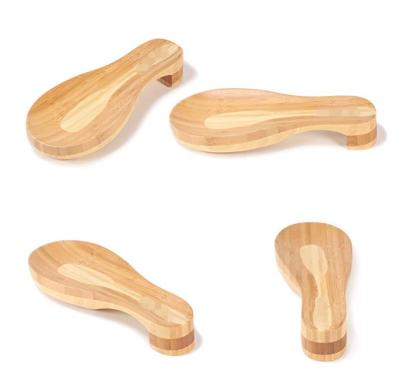 China 100% Sustainable Wooden Spoon Rest Holder Organic Bamboo Spoon Rests and Pot Clips for Spoons Spatulas Pockets Teaspoons Natural for sale