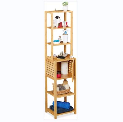 China Sustainable Bamboo Bathroom Shelf 7 Layers 1 Compartment With Door Standing Bathroom And Kitchen Shelf Storage for sale