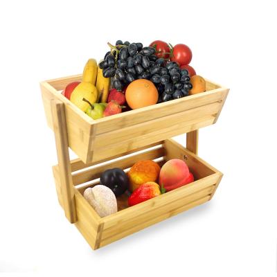 China 2 Tier Fruit Basket Bread Holder Bamboo Vegetable Bowl Stand Storage Home Storage Basket Show Tray Organizer Natural Bridge 500 for sale