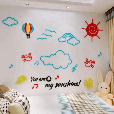 China Waterproof+Eco-friendly 3D Large Cloudy Children's Bedroom Wall Plaster Home Decorative Acrylic Wall Stickers for sale