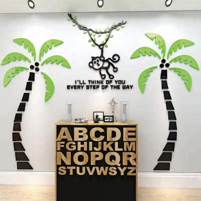 China Waterproof+Eco-friendly Beautiful Acrylic Bedroom Sofa Kids Room 3D Coconut Tree Wall Stickers For Decoration for sale