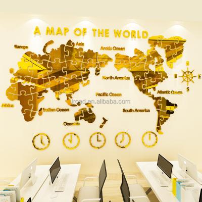 China Eco-friendly Wall Decoration For Office Or Living Room Large Acrylic 3D World Map Wall Decal Stickers for sale