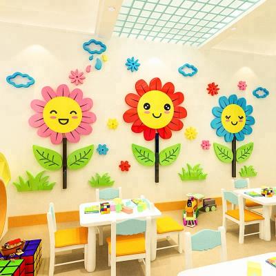 China Eco-friendly DIY Sunflower Wall Stickers Decal for Girls Nursery Babies Bedroom Kitchen Offices Decoration for sale