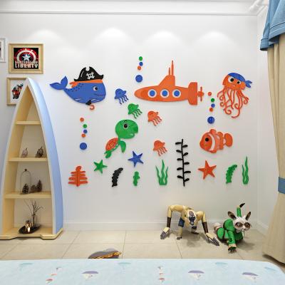 China Waterproof+Eco-friendly Animal Acrylic Wall Sticker Cartoon 3D Bathroom Decor Ocean World Home Wall Sticker for sale