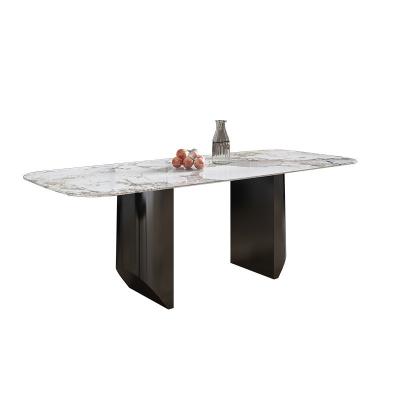 China High End Italian Rock Leg Dish Table Modern Stainless Steel Sintered Stone Dining Table for sale