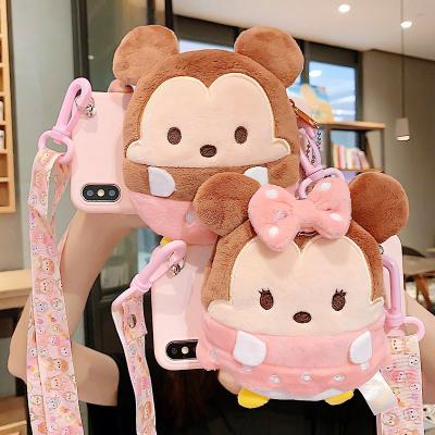 China Cute Lanyard Crossbody Wallet Mobile Phone Case Soft Plush Anti-fall 3D Cartoon Strap Cover For iphone 12Pro max XS XR max 6 7 8 plus for sale