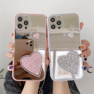 China Luxury Shockproof Love Heart Mirror Phone Case For iPhone 13 12 11 pro XR Max XS X Max 7 8 Plus Se Butterfly Bumper Back Cover 2020 for sale