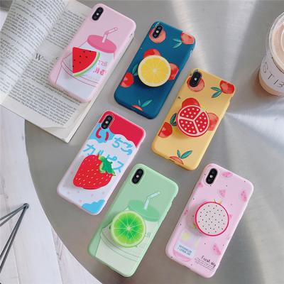 China Soft NEW Fashion Cute Summer Fruit Drinks Candy Soft Silicone Phone Case With Airbag Bracket Holder For iphone XR X XS Max 6 6S for sale