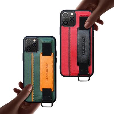 China Shockproof Leather Lanyard Shell Case Full PU Bracket Strap Card Holder Cover For iPhone 13 12 mini 11 pro XS Max X XR 8 7 Max for sale