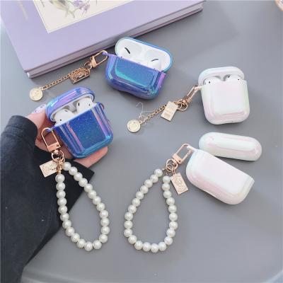 China For AirPods Pro Rainbow Earphone 3D Glitter Pearl Strap Hard Shell Coin Earphone Hard Case for airpods 1 2 pro for sale