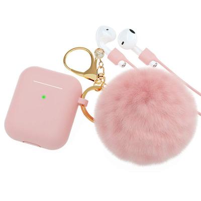 China For AirPods Pro New Silicone Pearl PINK Fur Ball Earphone Key Chain Cute Wireless Headset Case For Airpods 1 2 3 pro for sale