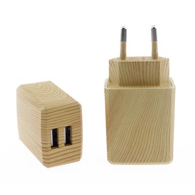 China Mobile Phone EU USA Wooden Plug Fast Charging 5V 2A Dual Port Cellphone 2 USB Travel Wall Charger Adapter Socket For Smartphone for sale