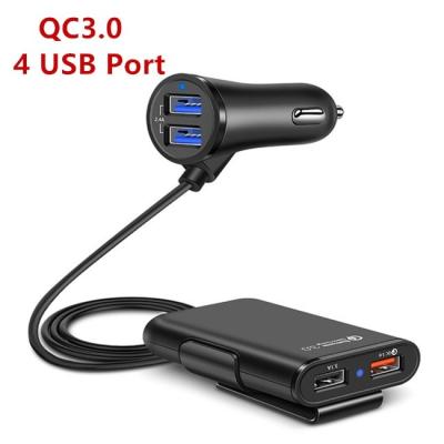 China MP3 GPS Smart QC3.0+2.4A+3.1A High 3.0 4 Port USB QC3.0 Car Charger Fast Charging Mobile Phone Tablet With 5.6ft Extension Cable for sale