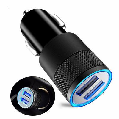 China 2021 Mobile Phone Factory Wholesale Aluminum Alloy Dual 2 USB Ports Phone Car Charger With LED Indicated Light for sale