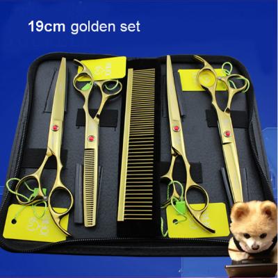 China Sustainable 19CM Gold Grooming Tools Hair Trimming Shears Pet Scissors Set for sale