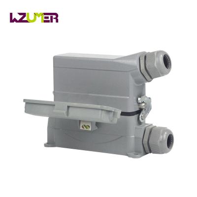 China WZUMER High Power Build Single Loop 16 Pin Side Entry Hoods Bulkhead Mounted Heavy Duty Connector With Plastic Cover for sale