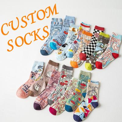 China New Soft Happy Sock Adult Cartoon Crew Socks 100% Cotton QUICK DRY Wholesale Women's Socks Cute Cartoon Crew Socks For Women for sale