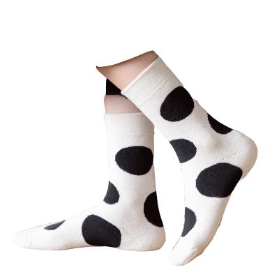 China QUICK DRY Custom Design Cow Dots Cute Female Socks Winter Thicken Terry Women Crew Socks for sale