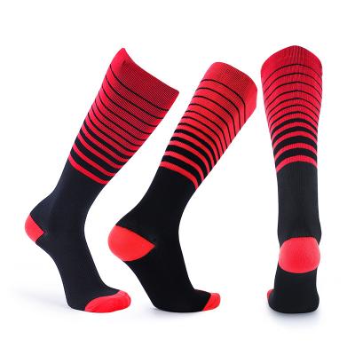 China Compression Long QUICK DRY Nylon Quick Dry Football Boots High Knee Striped Sports Long Men's Football Socks for sale