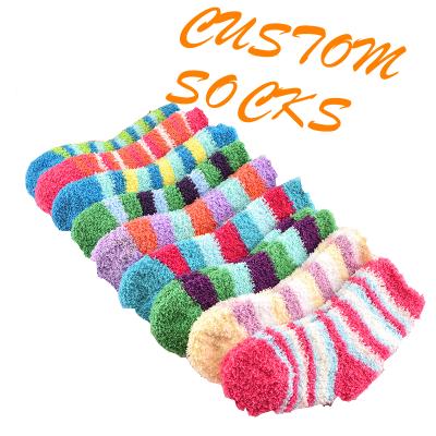 China Fuzzy Stripe Anti Slip QUICK DRY Home bangs winter warm cotton socks Christmas baby kids indoor socks with anti for sale