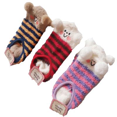 China Soft Comfortable QUICK DRY Indoor Invisible Slip Anti Bumps 3d Embroidery Smiley Low Cut Socks Fuzzy Animal Head Slipper for sale