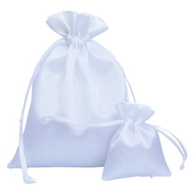 China Yiwu Handmade White Satin Gift Bags Jewelry Pouches Wedding Favor Drawstring Bags Baby Shower Christmas Gift Bags for sale