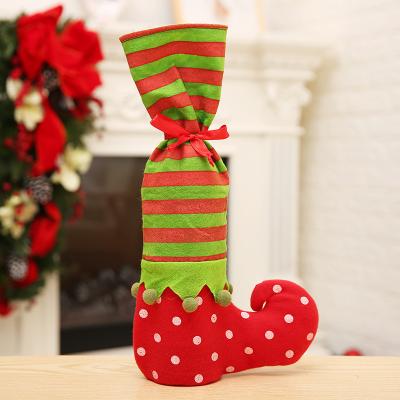 China Environmental Friendly Christmas Elf Sack Wine Bottle Cover Bags Candy Cookie Gift Bag Sack Store Christmas Party Decoration for sale