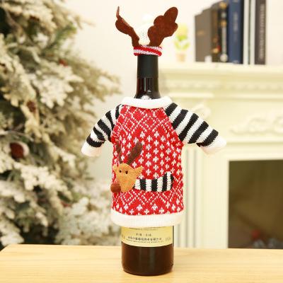 China Environmentally Friendly Christmas Wine Bottle Sweater Cover Elk Tree Decoration Holiday Wine Bottle Sweater Cover With Hat for sale