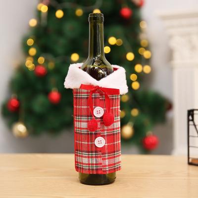 China Environmental Friendly Christmas Wine Bottle Cover Collar Button Coat Design Wine Bottle Cover Bags Christmas Dinner Table Decor Gift for sale