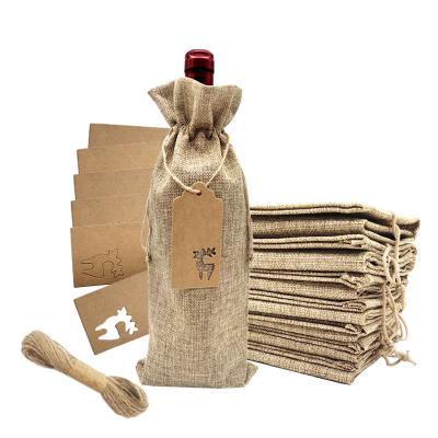 China Environmental Friendly 12pcs Burlap Wine Gift Bags Burlap Wine Bottle Covers Bags Reusable Burlap Wine Bag With Drawstring For Christmas Party for sale